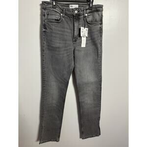 ZARA Split Skinny Hi Rise Full Length Jeans Size 8 Gray Denim Stretch Modern NEW